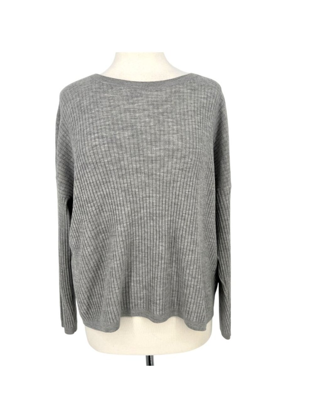 Eileen Fisher Gray Ribbed Wool Blend Sweater Size Medium